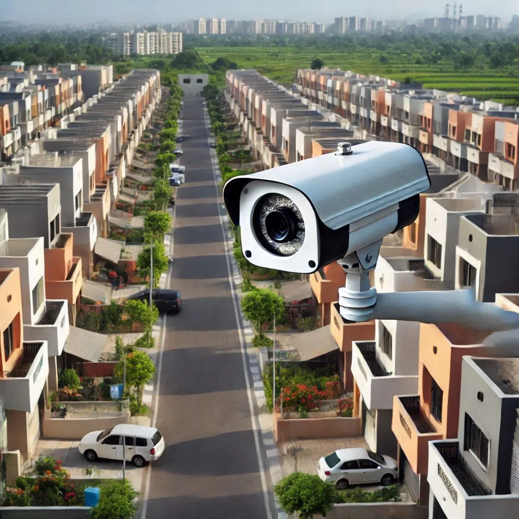  Modeshwari House row house in Surat with 24/7 CCTV surveillance – safe residential row houses for families.